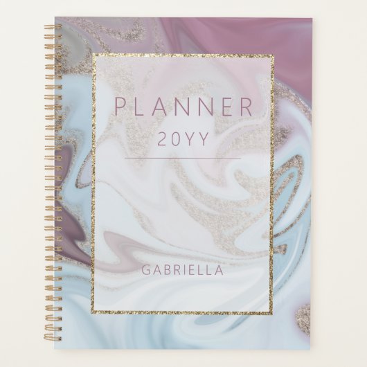 Modern Blue Paars en Gold Abstract Planner (Voorkant)