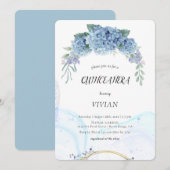 Modern Blue paars Floral Quinceanera Kaart (Voorkant / Achterkant)