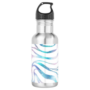 Modern Blue Paars Glitter Glam Zebra Print Waterfles
