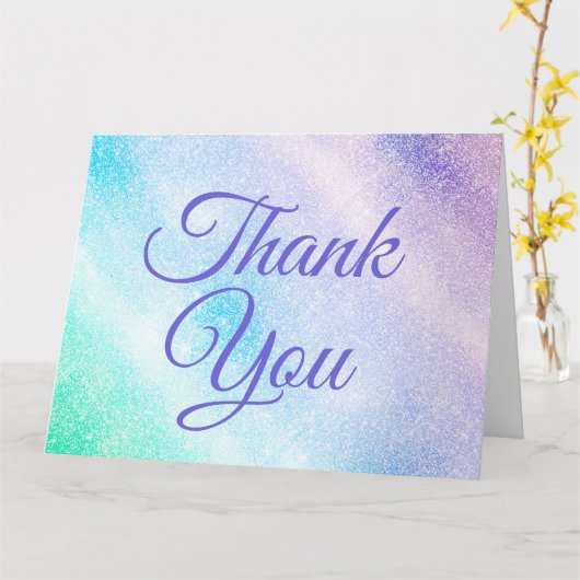 Modern Blue Paars Glitter Ombre Glam Design Kaart (Gele Bloem)