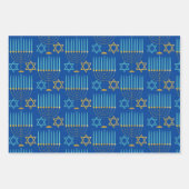 Modern Blue Paars Gold Hanukkah Menorahs & Stars Inpakpapier Vel (Voorkant)