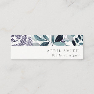 Modern Blue Paars Leafy Tropical Foliage Fern Mini Visitekaartje
