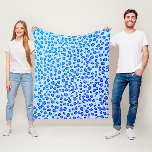 Modern Blue Paars Leopard Animal Print Patroon Fleece Deken (In situ)