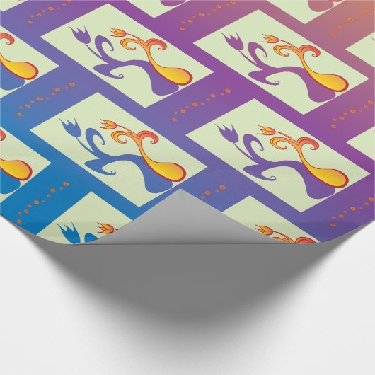 Modern Blue, paars, oranje Tulip Couple Floral Cadeaupapier (Hoek)