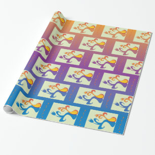 Modern Blue, paars, oranje Tulip Couple Floral Cadeaupapier