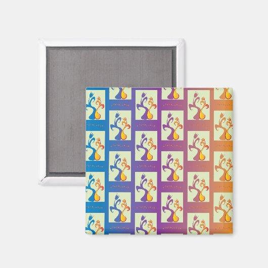 Modern Blue, paars, oranje Tulip Couple Floral Magneet (Voorkant / Achterkant)