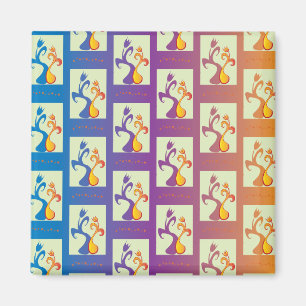 Modern Blue, paars, oranje Tulip Couple Floral Magneet