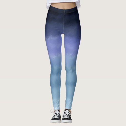 Modern Blue Paarse Waterverf Leggings (Voorkant)
