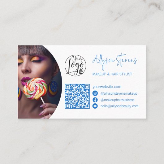 Modern Blue Paint Beauty Make-up Hair logo qr Visitekaartje (Achterkant)