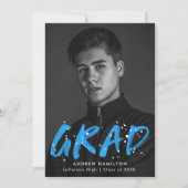 Modern Blue Paint Splatter Photo Afstuderen Aankondiging (Voorkant)