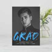 Modern Blue Paint Splatter Photo Afstuderen Aankondiging (Staand voorkant)