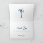 Modern Blue Palm Beach Weddenfoto Bedankkaart (Binnen)