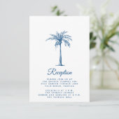 Modern Blue Palm Beach Wedding Reception Informatiekaartje (Staand voorkant)
