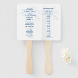 Modern Blue Palm Tropical Beach Wedding Programme Handwaaier