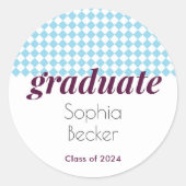 Modern Blue Pattern Afstuderen Ronde Sticker (Voorkant)