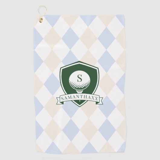 Modern Blue Pattern Green Golf Ball Name Monogram Golfhanddoek (Voorkant)