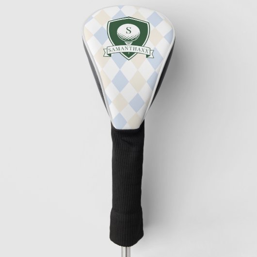 Modern Blue Pattern Green Golfer Name Monogram Golfheadcover (Voorkant)