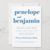 Modern Blue Pattern Retro Typography Wedding Kaart (Voorkant)