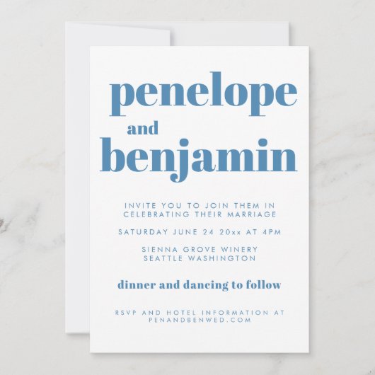 Modern Blue Pattern Retro Typography Wedding Kaart (Voorkant)