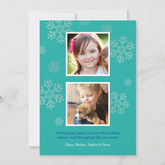 Modern Blue Peace and Joy Snowflake Photo Feestdagenkaart (Achterkant)