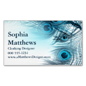 Modern Blue Peacock Feathers Magnetisch Visitekaartje (Voorkant)