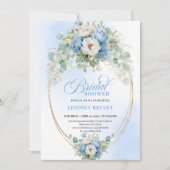 Modern Blue Peonies Greenery Bridal Shower Invite Kaart (Voorkant)
