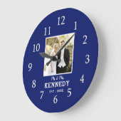 Modern Blue Personalized Photo Wedding Jubileum Grote Klok (Hoek)