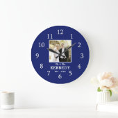 Modern Blue Personalized Photo Wedding Jubileum Grote Klok (Huis)