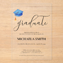 Modern Blue Pet High School foto afstudeerfeest Acryl Uitnodigingen