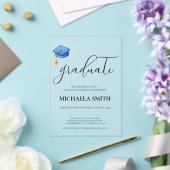 Modern Blue Pet High School foto afstudeerfeest Acryl Uitnodigingen (Insitu (Huwelijk))