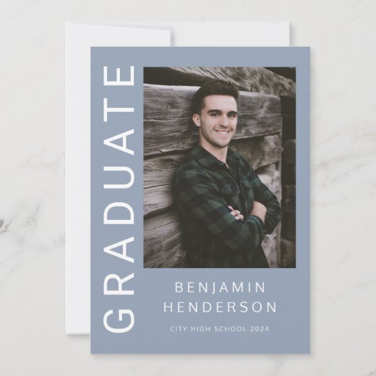 Modern Blue Photo Afstuderen Aankondiging (Voorkant)