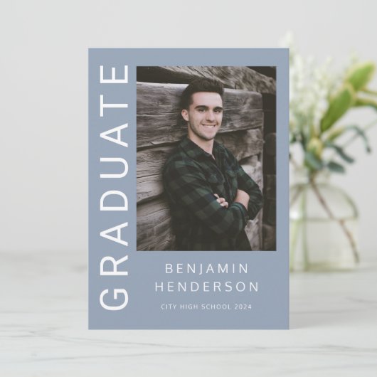 Modern Blue Photo Afstuderen Aankondiging (Staand voorkant)