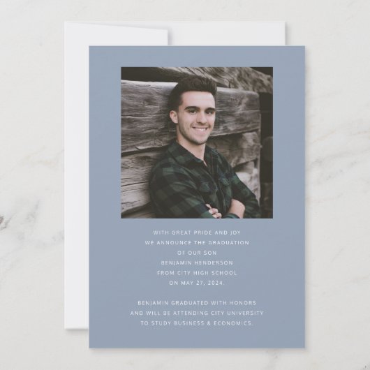 Modern Blue Photo Afstuderen Aankondiging (Achterkant)