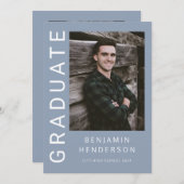 Modern Blue Photo Afstuderen Aankondiging (Voorkant / Achterkant)