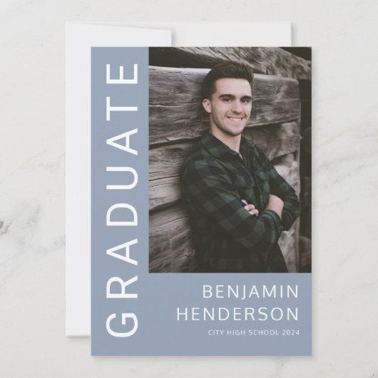 Modern Blue Photo Afstuderen Aankondiging (Voorkant)