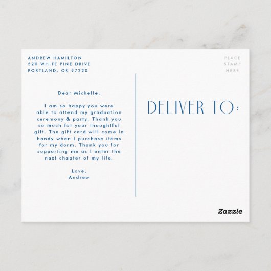 Modern Blue Photo Afstuderen Hartelijk dank Briefkaart (Achterkant)