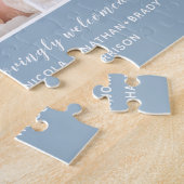 Modern Blue Photo Collage Baby Birth Stats Legpuzzel (Zijkant)