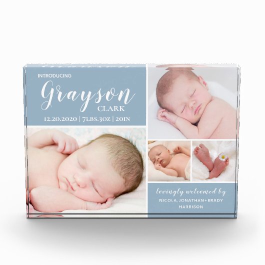 Modern Blue Photo Collage Baby Photo Block Fotoblokken (Voorkant)