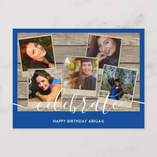 Modern Blue Photo Collage Birthday Card Briefkaart