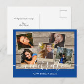 Modern Blue Photo Collage Verjaardag Kaart (Voorkant / Achterkant)