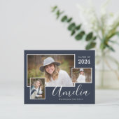Modern Blue Photo Graduation Party Briefkaart (Staand voorkant)