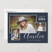 Modern Blue Photo Graduation Party Briefkaart (Voorkant / Achterkant)