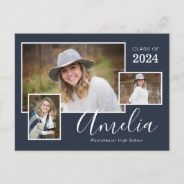 Modern Blue Photo Graduation Party Briefkaart
