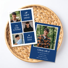 Modern Blue Photo Graduation Party Invitation Kaart