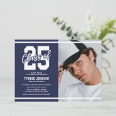 Modern Blue Photo Graduation Party Kaart (Staand voorkant)