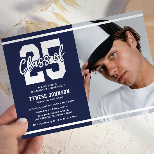 Modern Blue Photo Graduation Party Kaart