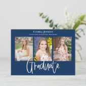 Modern Blue Photo Graduation Party Kaart (Staand voorkant)