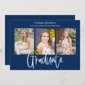 Modern Blue Photo Graduation Party Kaart (Voorkant / Achterkant)
