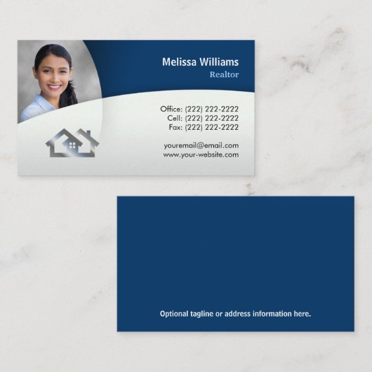 Modern Blue Photo Real Estate Visitekaartje (Voorkant / Achterkant)