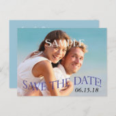 Modern Blue Photo Template Save the Date Wedding Aankondigingskaart (Voorkant / Achterkant)